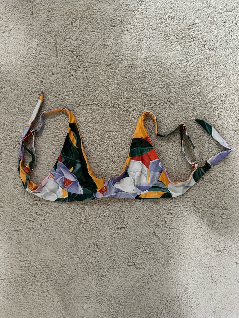 Floral Triangle Bikini Top in Mustard, Green & Purple